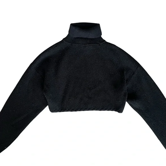 ASTR Revolve Women’s Taissa Bolero Black Knit Shrug Turtleneck Mockneck Sweater - Picture 7 of 11